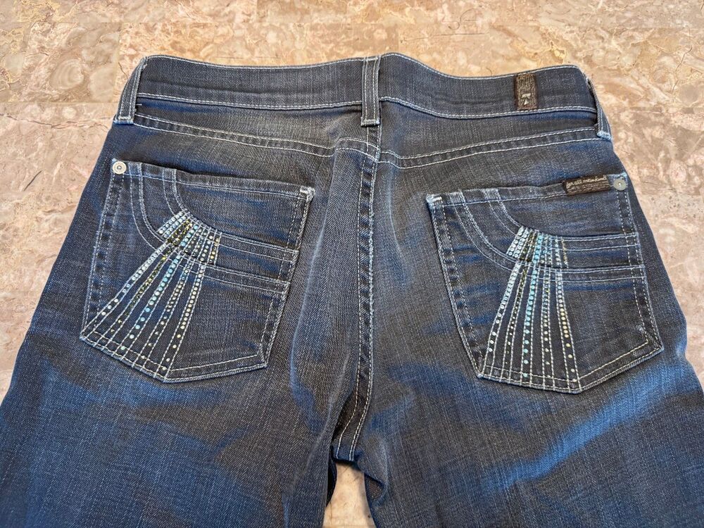7 For All Mankind Roxanne Women's Gray Slim Rhinestone Jeans , Actual Size 30x32